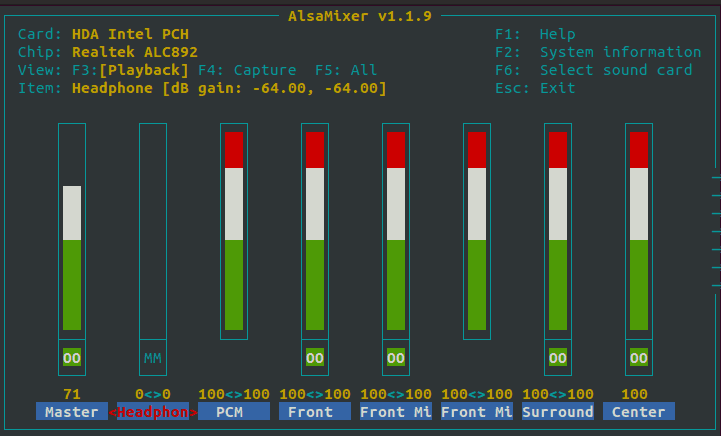 AlsaMixer GUI Terminal Window